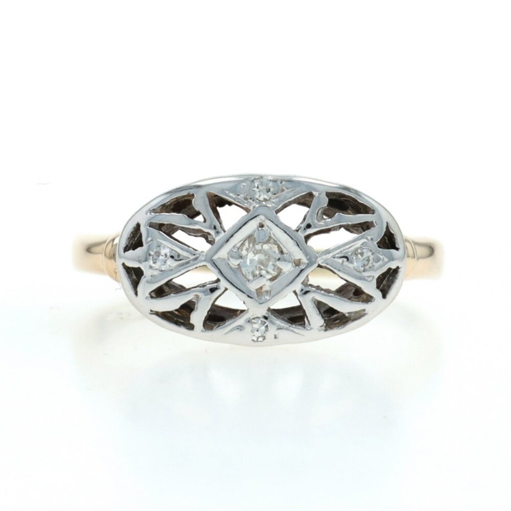 Yellow Gold Diamond Vintage Ring - 14k Mine Cut & Single Floral Cluster